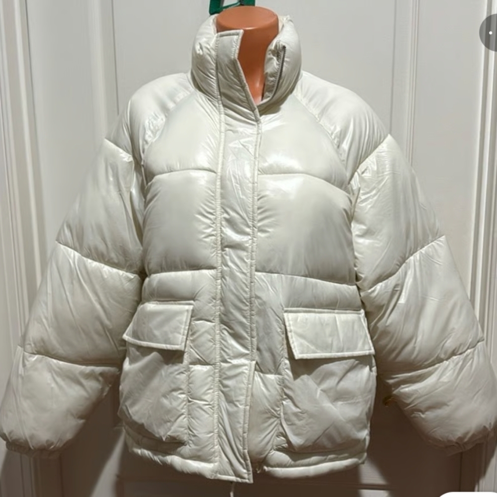 ABERCROMBIE & FITCH Utility Bomber Puffer Jacket Coat Ivory NWOT